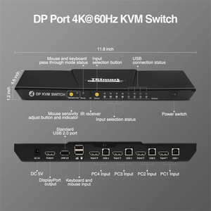 TESmart 4端口显示端口KVM交换机坞站4K 60HZ电视家庭音频视频附件DP KVM切换器 - Product Image 2