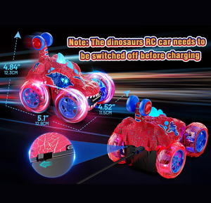 2.4Ghz 360 ° スタント回転4WDリモートカー子供用ダンプトラックRcカー両面恐竜おもちゃライト付きリモコンカー