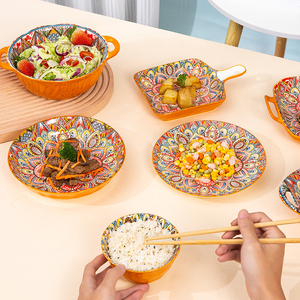 Ma-rốc Bohemian phong cách Gốm Tròn Bát sứ hình bầu dục Tấm platos Bộ đồ ăn tối món ăn Bộ đồ ăn - Product Image 6