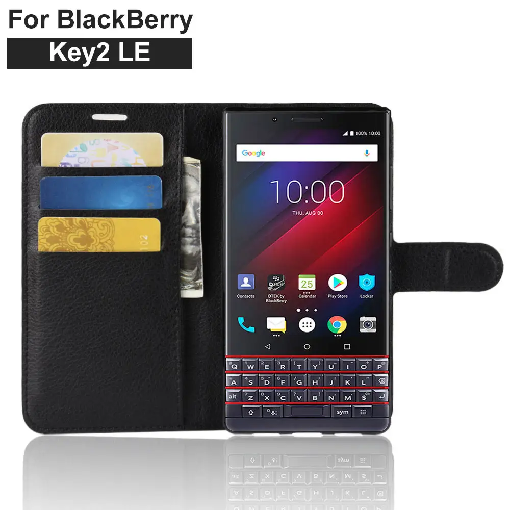 Casing ponsel dompet untuk Blackberry Key2 Lite casing Bumper silikon Litchi lunak penutup lipat Tpu Dompet pelindung lensa kamera
