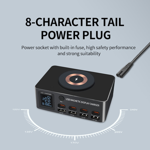 PD 140W Portable 15W Wireless Desktop Charger 8 Ports USB C 100W Charging Station <strong>Multi</strong> Function LED Display US <strong>EU</strong> UK AU <strong>Adapter</strong> - Product Image 5