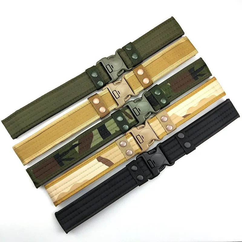 Cinturón de lona táctico para hombre, cintura de camuflaje práctica para exteriores con hebilla de plástico, equipo de entrenamiento