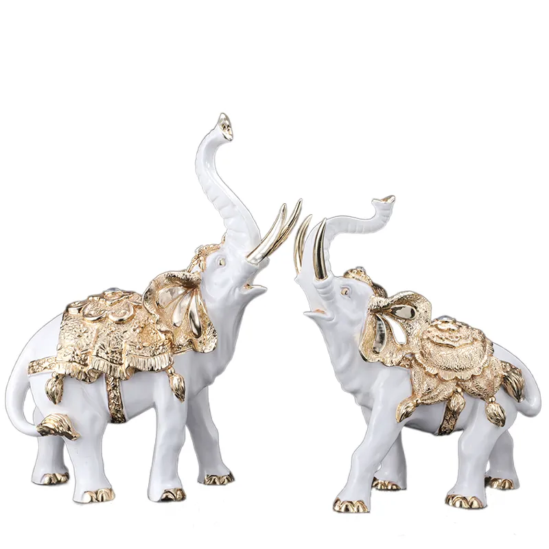 Groothandel Indoor Dier Thuis Decoratieve Hars Ambachtelijke Goud Zilver Grote Sculptuur Olifant Standbeeld