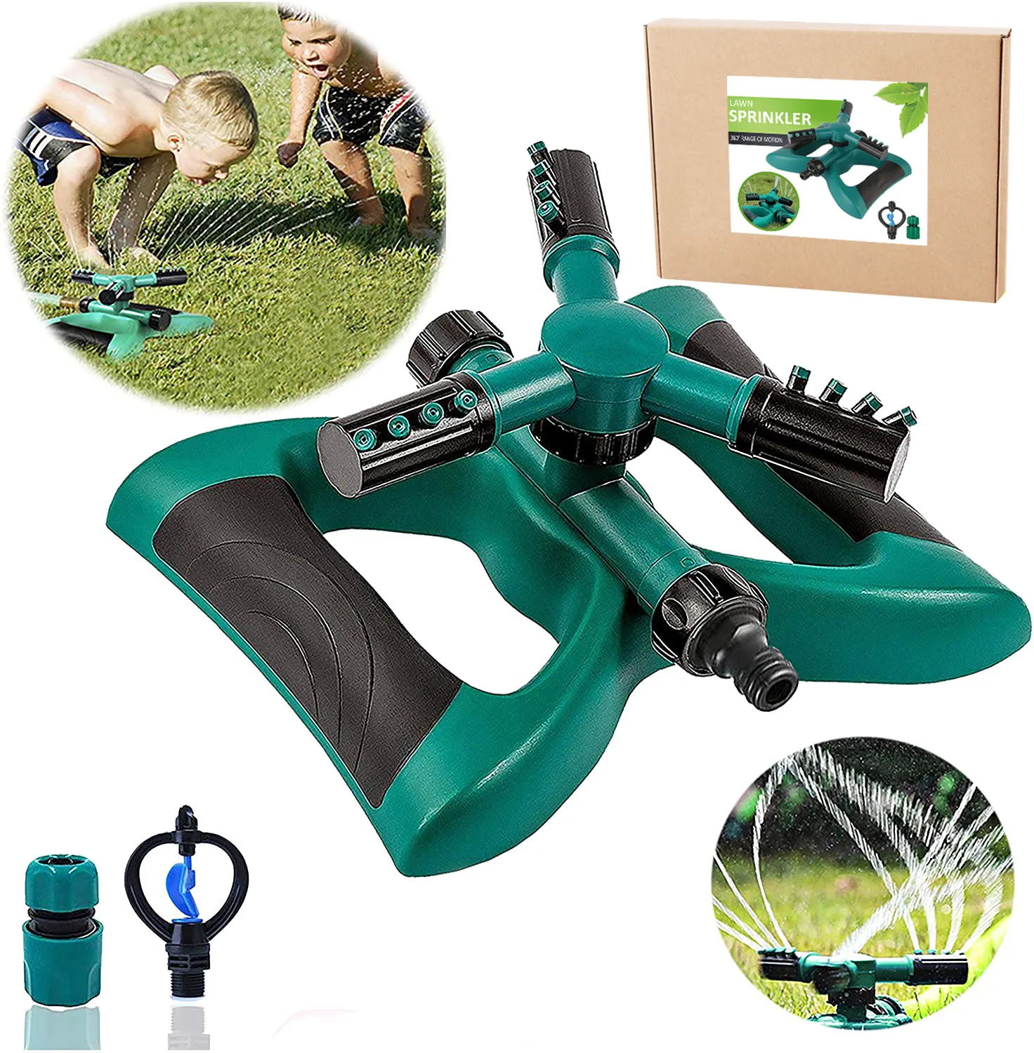 Rociador de agua giratorio para césped, automático, 360 rociadores de jardín ajustables giratorios para niños, juego al aire libre, Kit de herramientas de jardín