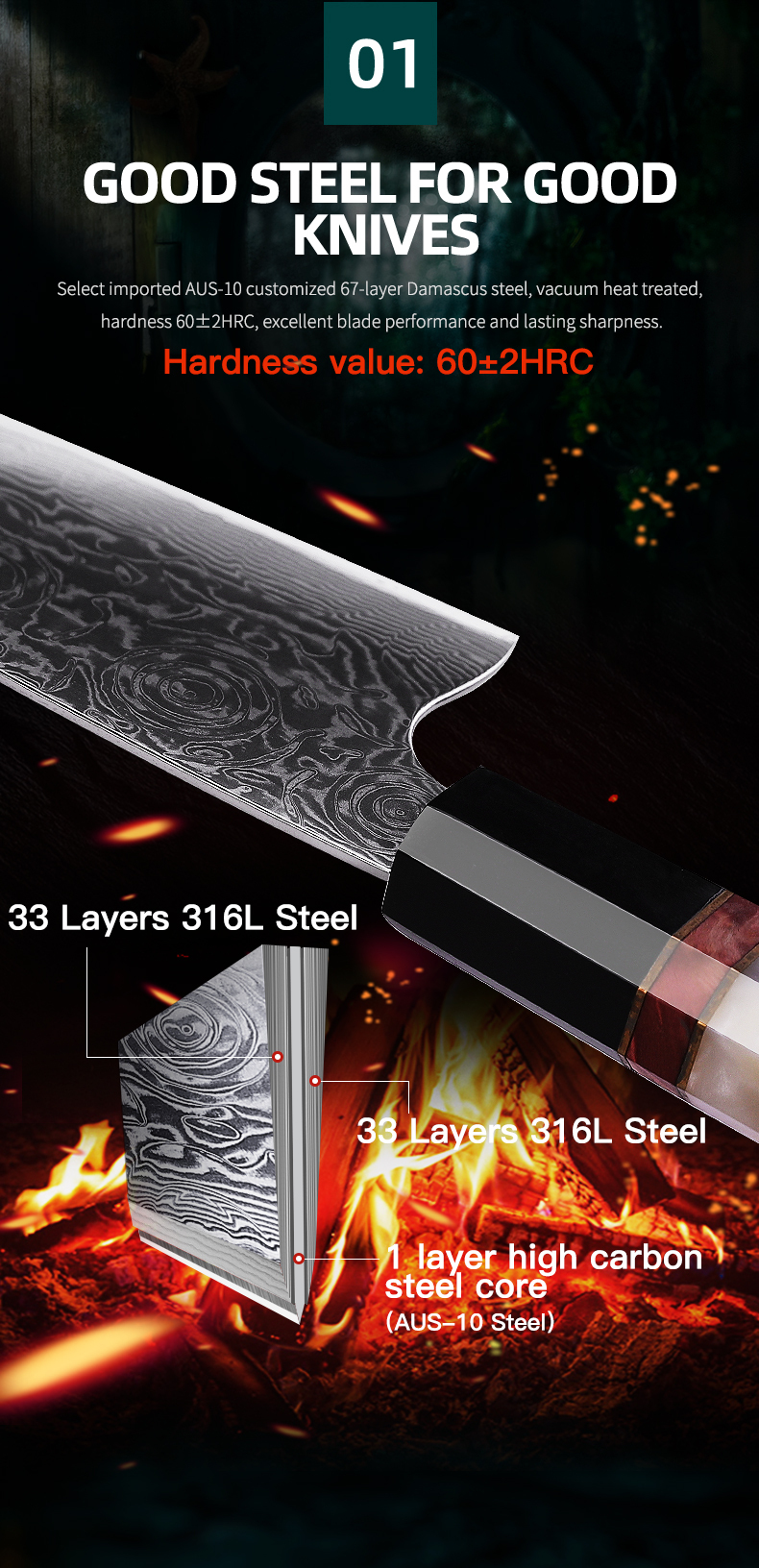 FINDKING New! Black Rose Series Resin Rose Pattern AUS-10 67 Layers Damascus Steel Kitchen Cleaver Nakiri Santoku Chef Knife