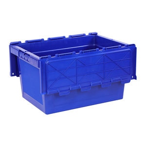 Venta CALIENTE de fábrica Heavy Duty Logistic Stack and Nest Cajas móviles de almacenamiento de plástico Caja de mano de rotación Contenedor de tapa adjunto