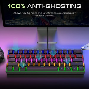 Blue Switch Gaming <strong>Keyboard</strong> 60 Percent Gamer Teclado Compact 61 <strong>Keys</strong> LED Backlit <strong>Computer</strong> PC Wired White Mechanical <strong>Keyboard</strong> - Product Image 6