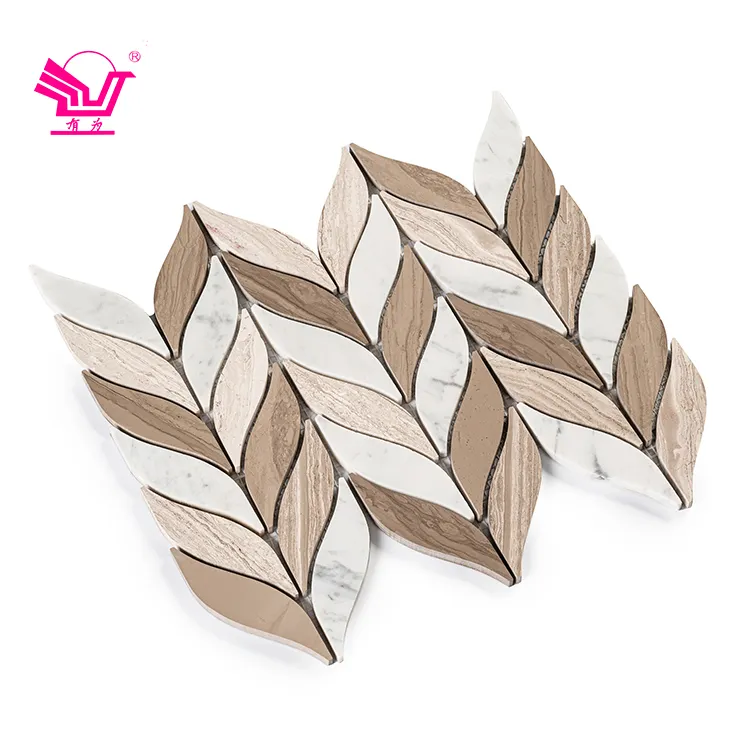 Foshan tiles customized size mixed color leaf shape mosaic tile for wall and background decoration marble tiles