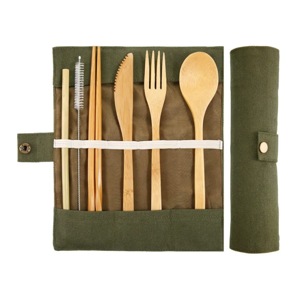 2023 Hot Selling Eco Friendly Reusable Cutlery Wooden Bamboo Tableware Flatware Knife Fork Spoon Travel Set