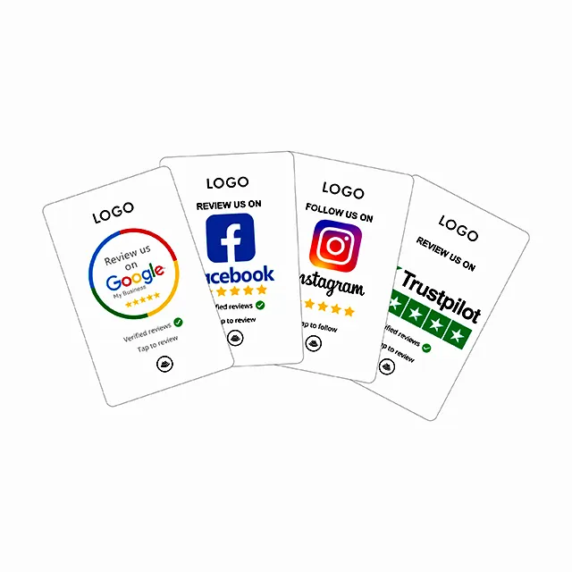 Programable personalizado LOGO plástico PVC sin contacto Smart Business tap 215 NFC Google Review Card con código QR