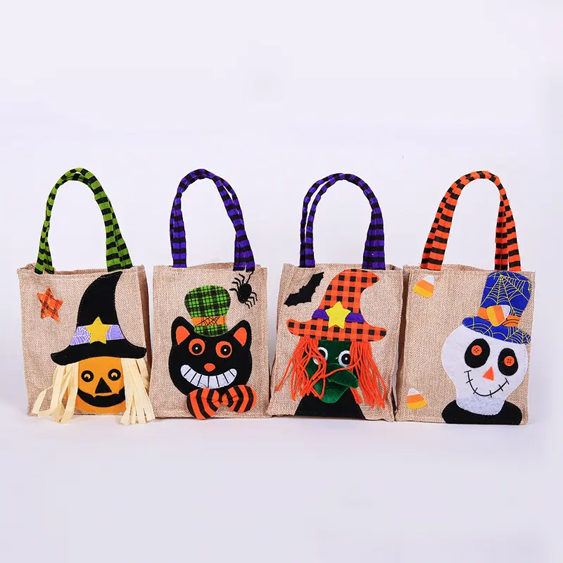Оптовая продажа, джутовые пакеты, переработанные многоразовые сумки для трюков или лакомства, Лидер продаж, сумка для конфет для детей на Хэллоуин