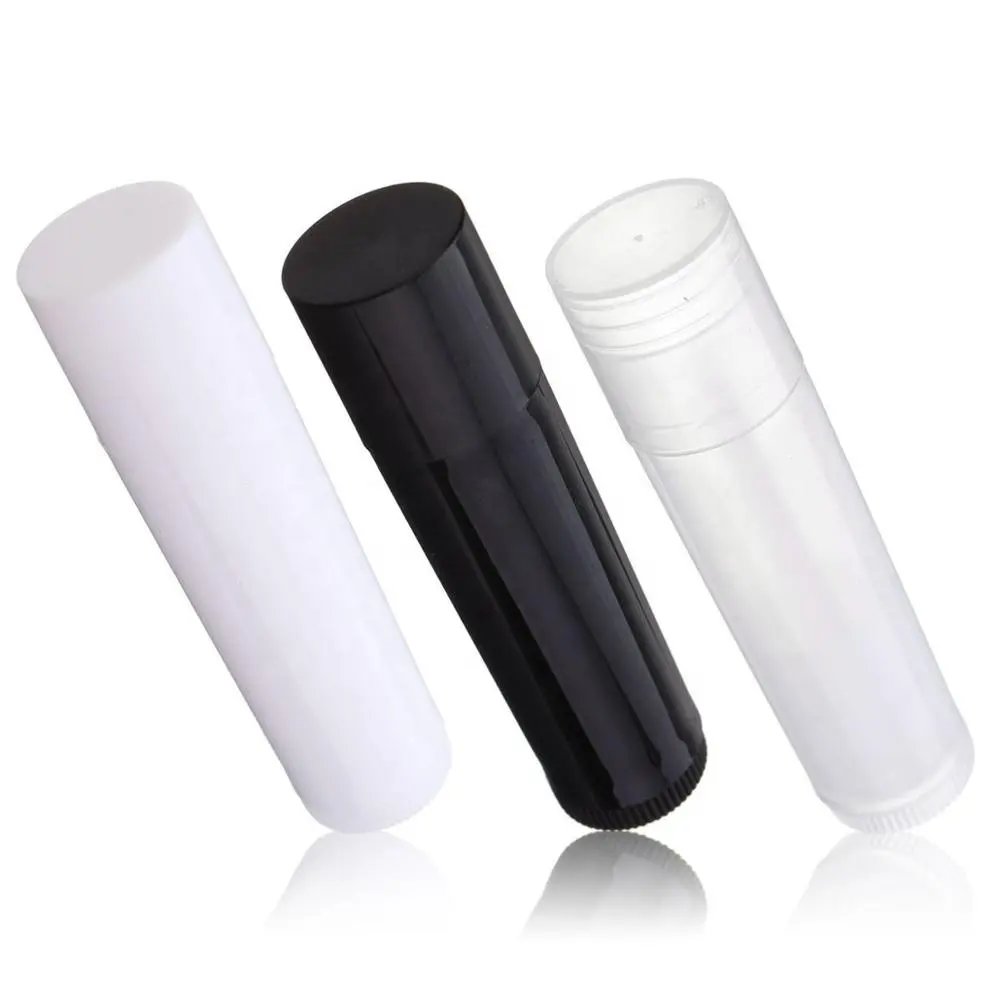 Tubo de embalagem de protetor labial vazio, tubo de batom personalizado para artesanato, recipiente de 5g, 5ml, plástico cosmético transparente preto e branco