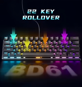 Teclado para juegos con interruptor azul 60 por ciento Gamer Teclado compacto 61 teclas Arco Iris retroiluminado ordenador PC con cable Teclado mecánico blanco - Product Image 5