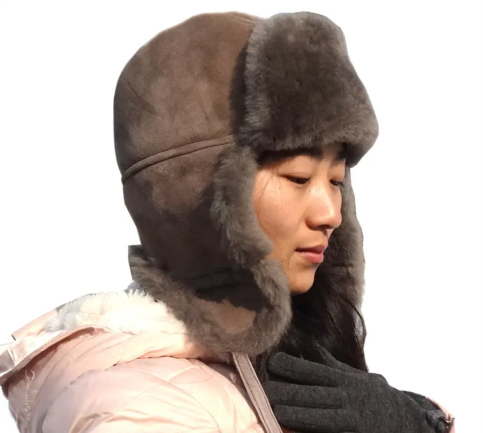 프로모션 러시아어 양피 가죽 기병 모자 호주 Shearling 모피 트럭 모자 겨울 따뜻한 Ushanka 겨울 사냥꾼 모자