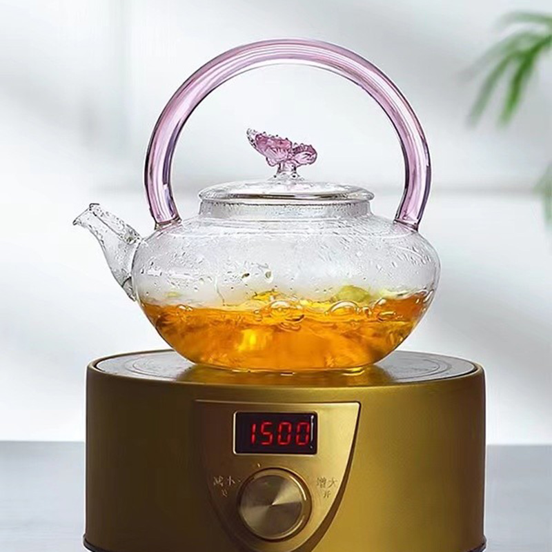 37Years Factory Glass Teapot With Pink Lift Handle Microwave & Dishwasher Safe High Borosilicate Tea Kettle 700ml