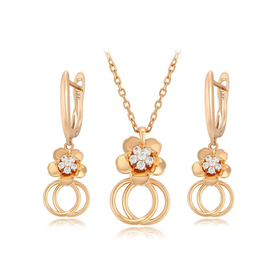 Xuping – ensemble de bijoux en plaqué or 18k S00129942, bijoux coréens populaires, exquis, Style fleur, cercle, diamant