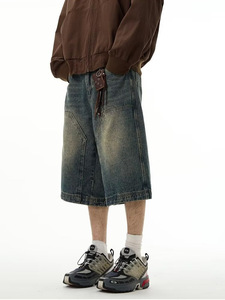 宽松仿旧水洗牛仔短裤男士短裤简约基础夏季<span class=keywords><strong>capris</strong></span>