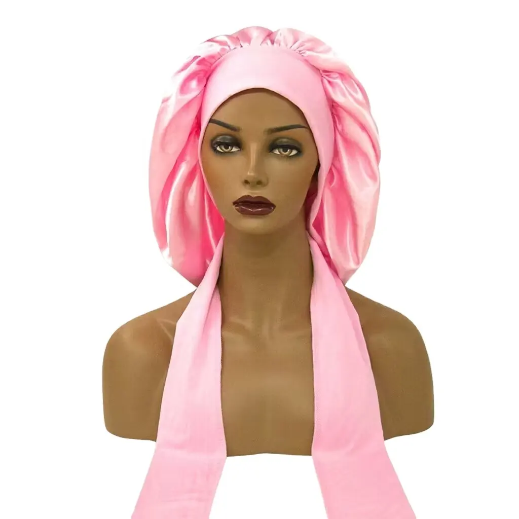 Adjustable Silky Hair Bonnet with Wide Elastic Tie Band Straps Hot Sale Satin Sleeping Cap Jumbo Size for Women Hair Care