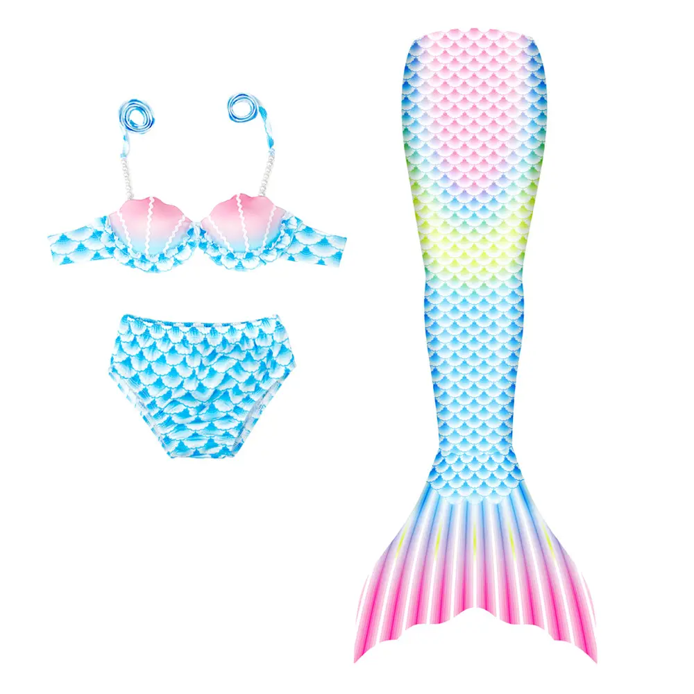 Cola de sirena para nadar niñas 3 piezas trajes de baño traje de baño Bikini