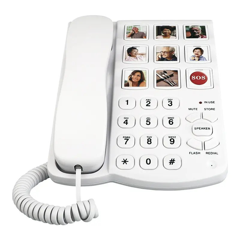 Botão Grande Telefone Com Fio Com Alto-falante Para Idosos Amplificado Utton Toque SOS Imagem Telefone Fixo Para Pessoas Idosas Com Número
