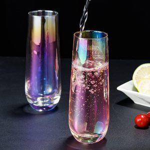 9オンスのモダンなシャンパンフルート4つの虹色のスパークリングワインステムレスグラスカクテルミモサグラス新年のトーストグラスのセット
