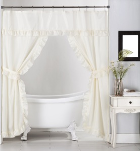 Rèm Tắm Vải Swag Hai Lớp Diềm Xếp Nếp Dệt Hoa Dobby/12 Móc Cuốn, 2 Dây Buộc Lưng - Product Image 1