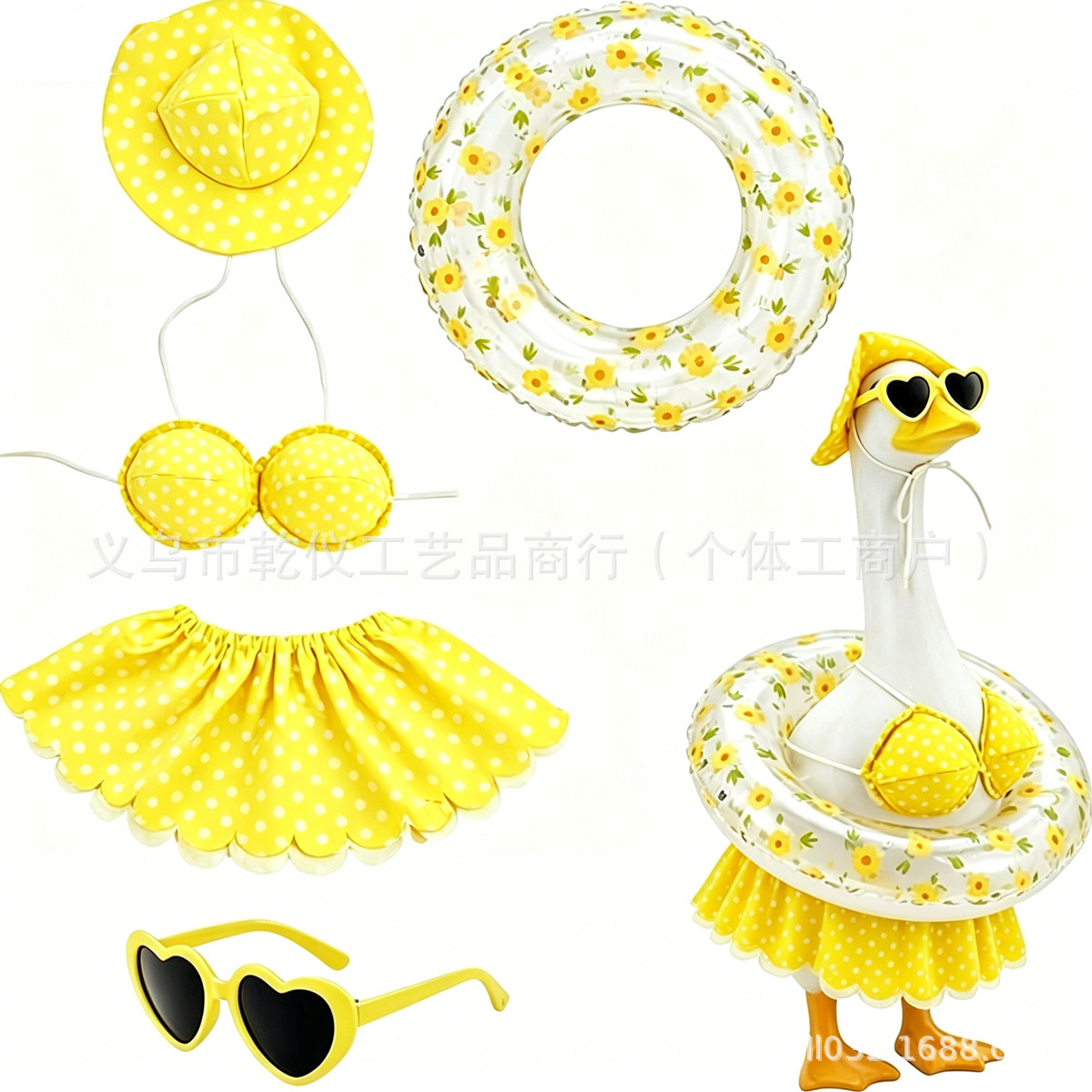 new style yellow polka-dot 5-piece bikini set