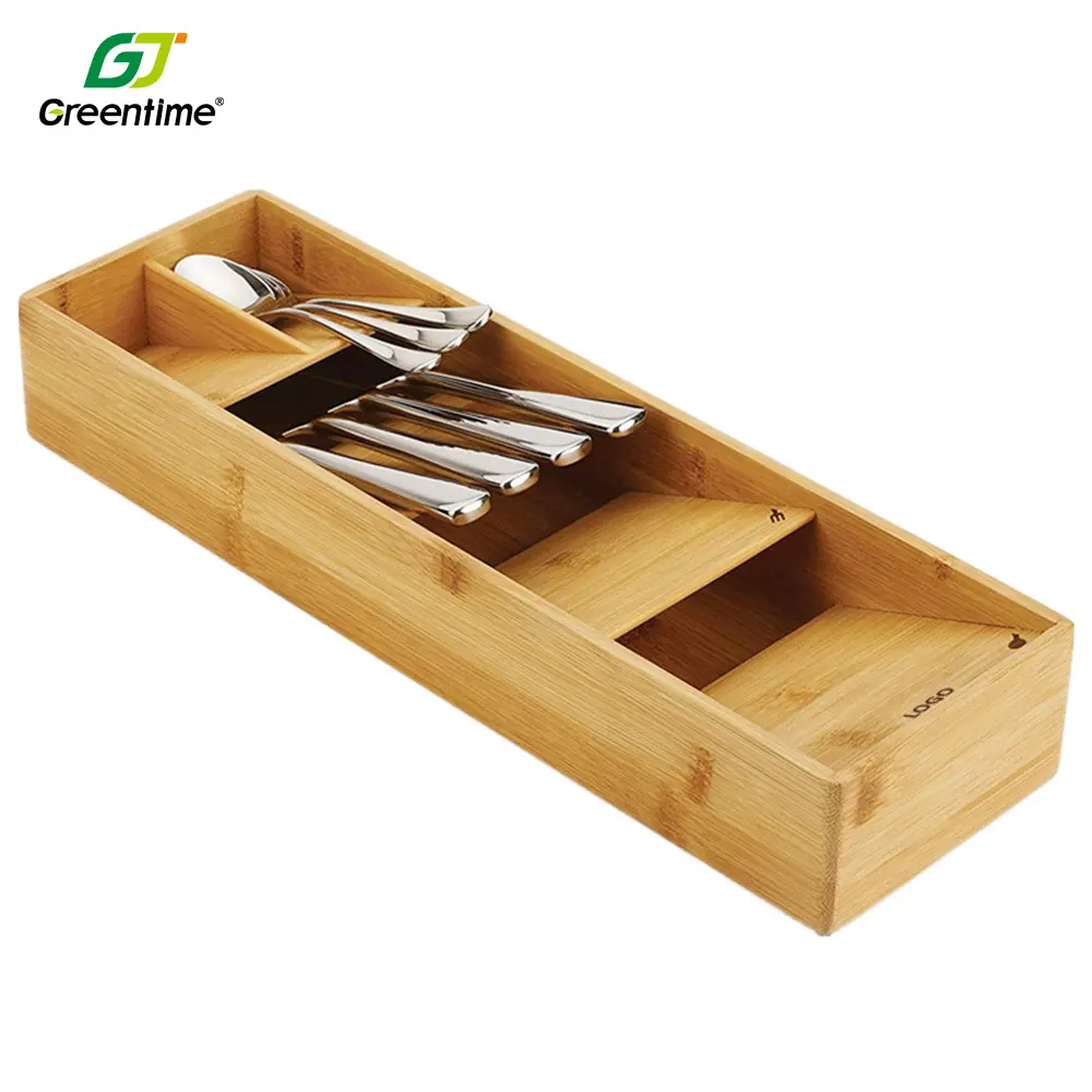 Dispensador de bambú 100% Natural para cocina, bandeja de cubiertos de lujo, organizador divisor para cajón de escritorio