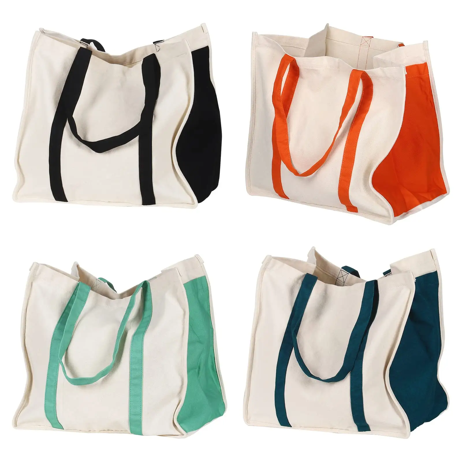 Yeni tasarımcı özel baskı renk pamuk sağlam uzun saplı renk yan cepler tuval Tote eko alışveriş pamuklu çantalar