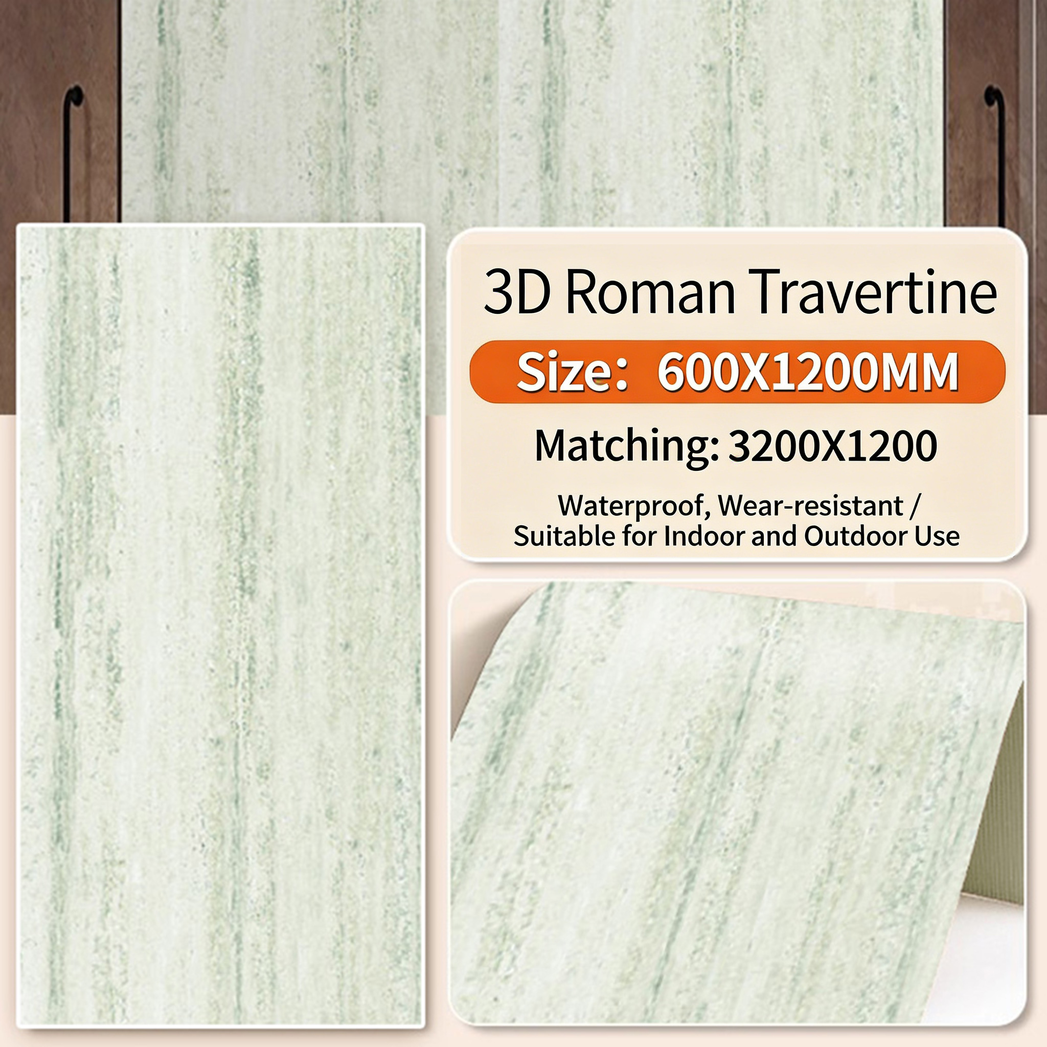 Travertin romain 3D Jade vert