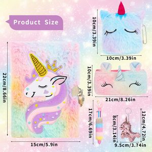 Diario de felpa de unicornio con cerradura y llaves, cuaderno borroso, diario borroso para niñas, diario escolar, diario secreto con bolígrafo - Product Image 3