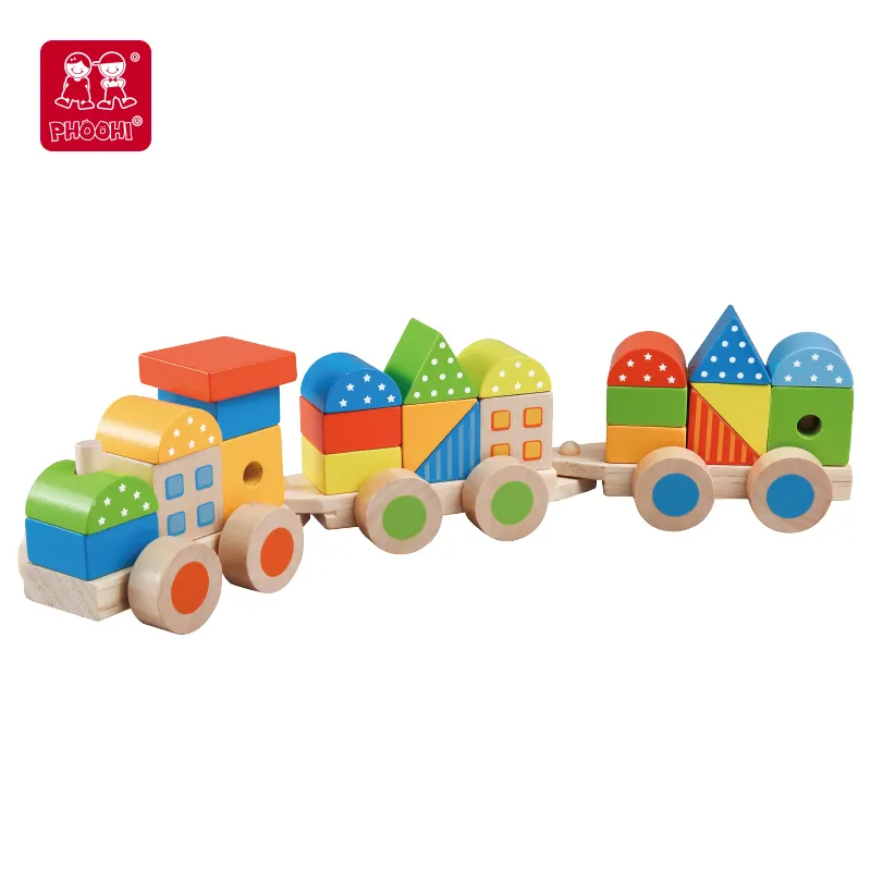 Conjunto de blocos educativos pré-escolar, brinquedo, empilhamento de trem para crianças, blocos de madeira