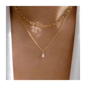 Bohemian çift katmanlı paperclip kolye kadınlar için dainty su damlası zirkon kolye kolye - Product Image 1