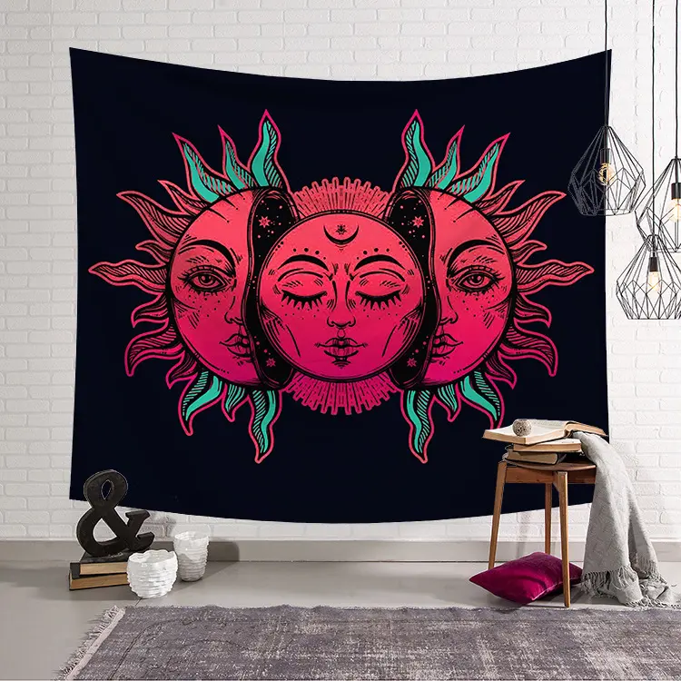 Weiß schwarz Sonne Mond Mandala Wandteppich hängender Flügel-Wandteppich Hippie Wandteppiche psychedelische Wandteppich