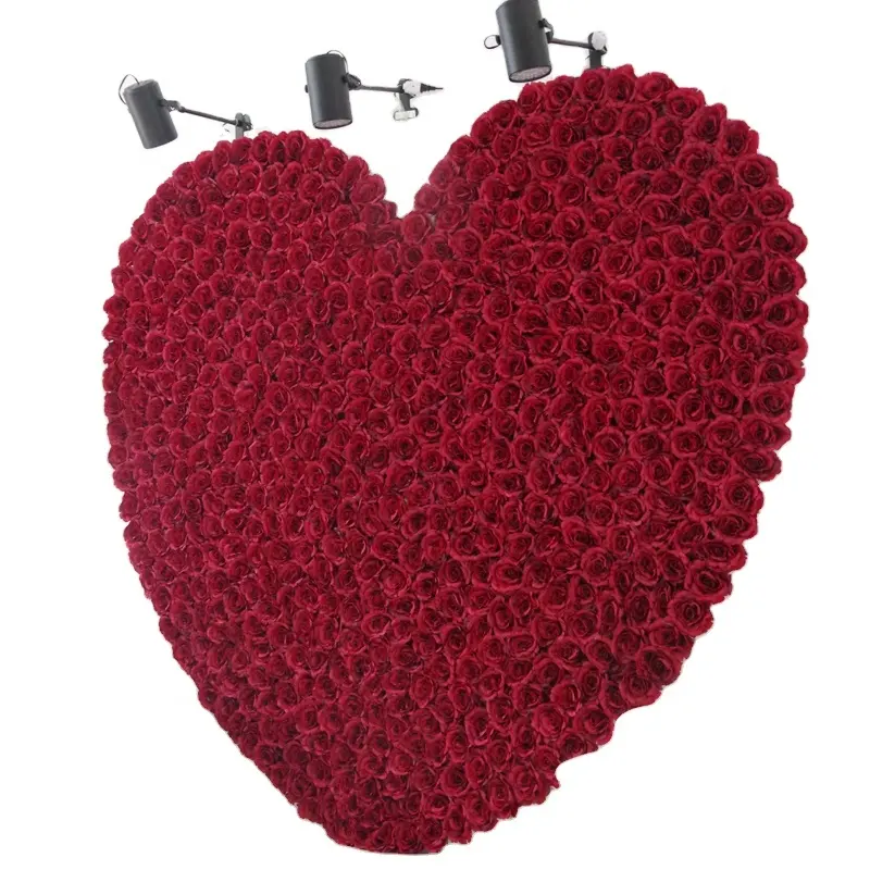 Heart Shaped Wedding Backdrop 2022 New Decoration Rose Flower Wall Product Artificial Red Hand Made Silk Summer Flower 200x200cm