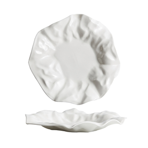 Piatto da portata per torta in porcellana personalizzato in ceramica Fine di forma irregolare goffrata bianca semplice dal nuovo design unico ed elegante - Product Image 4