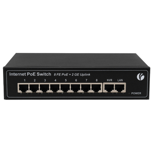 VCOM 8端口10/100Mbps PoE交换机2GE上行链路1000Mbps网络切换器安全摄像机监控箱 - Product Image 1
