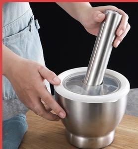 304 paslanmaz çelik ezici baharat öğütücü ev taşlama sarımsak harç ve Pestle Set kapaklı ezici çok amaçlı Mills - Product Image 4