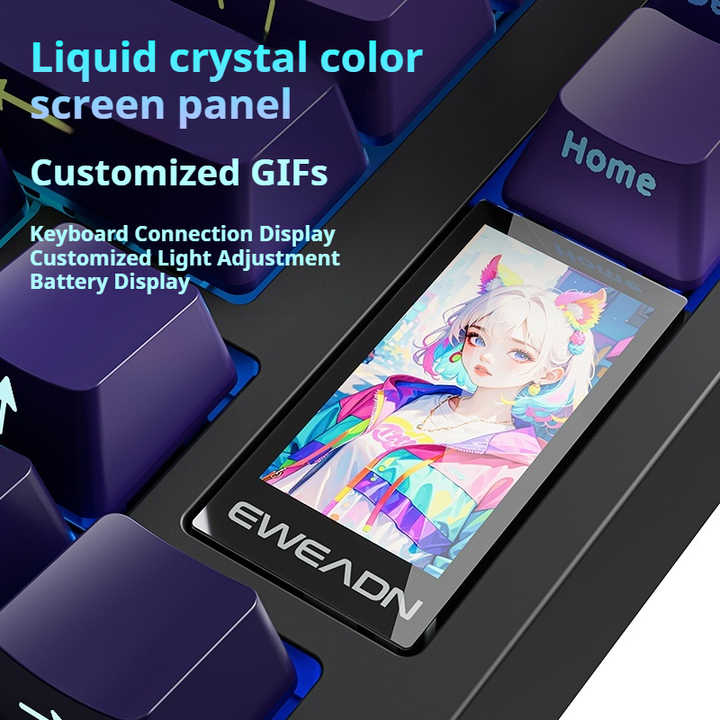 EWEADN X75 Keyboard mekanis nirkabel, papan ketik ukiran samping dengan tombol dengan layar untuk permainan dan kantor untuk ponsel iPad laptop desktop