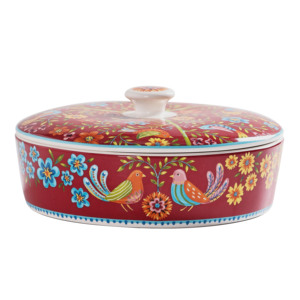 Kırmızı bahar kuş mutfak seramik 8.8 inç meksika Tortilla isıtıcı Tortilla sunucu kapaklı - Product Image 6