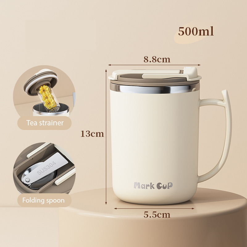 Beige/500ML with tea strainer and spoon