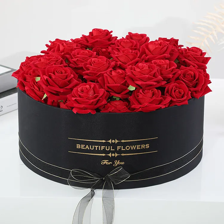 花のラウンド用高級段ボール紙カスタムロゴ100バラ卸売帽子ボックス