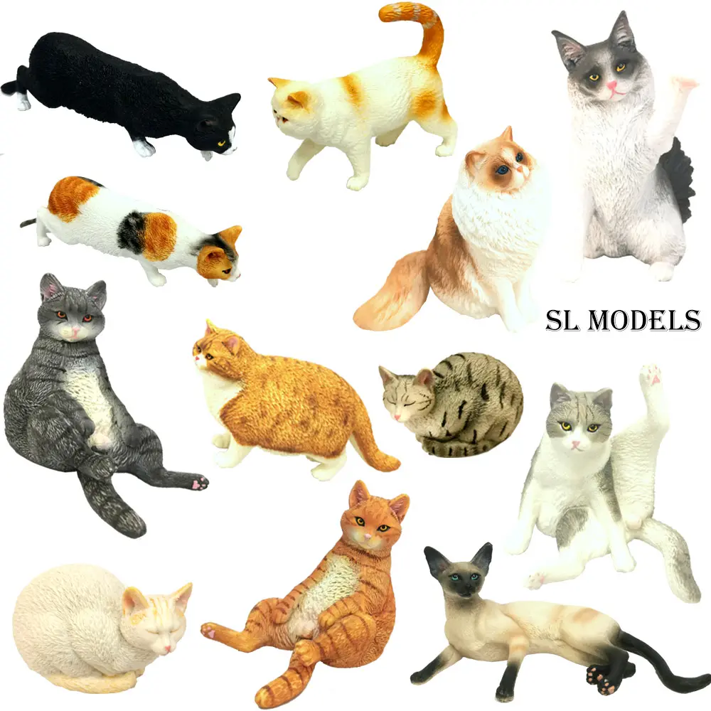 SL 모델 제조업체 고체 플라스틱 시뮬레이션 Kawaii 동물 모델 PVC 귀여운 고양이 피규어 모델 장난감 세트