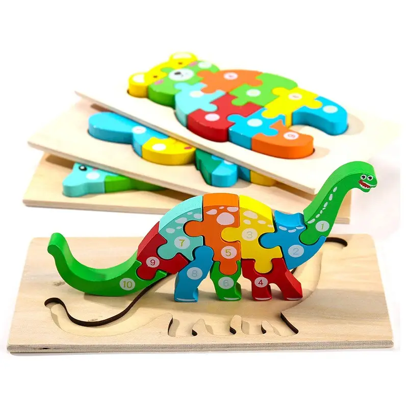 Hecion New Arrival Wooden Custom ized 3D Laser geschnittene natürliche Dinosaurier Krokodil Insekt Schmetterling Bildung Spielzeug Puzzle für Kinder