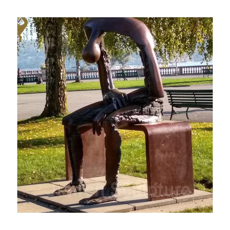 Bronze Skulptur Innendekorationen Abstrakte Bronze Statue Skulptur Outdoor Naked Man Sitting