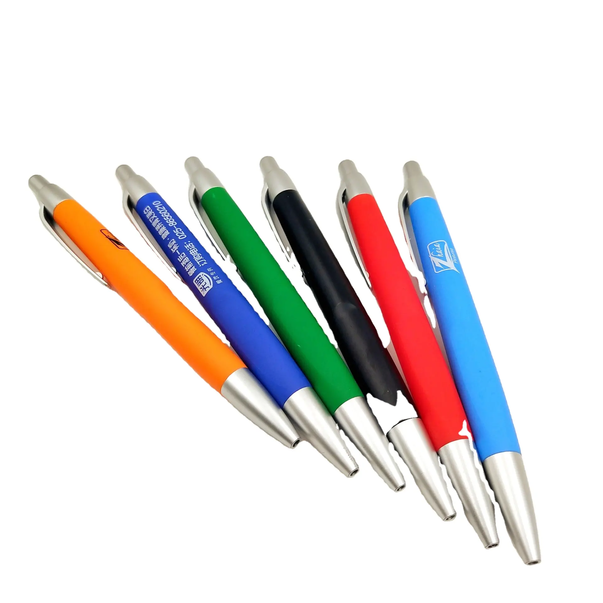 Bolígrafo de plástico retráctil con logotipo de la empresa, pluma promocional de plástico con acabado de goma, regalo de calidad