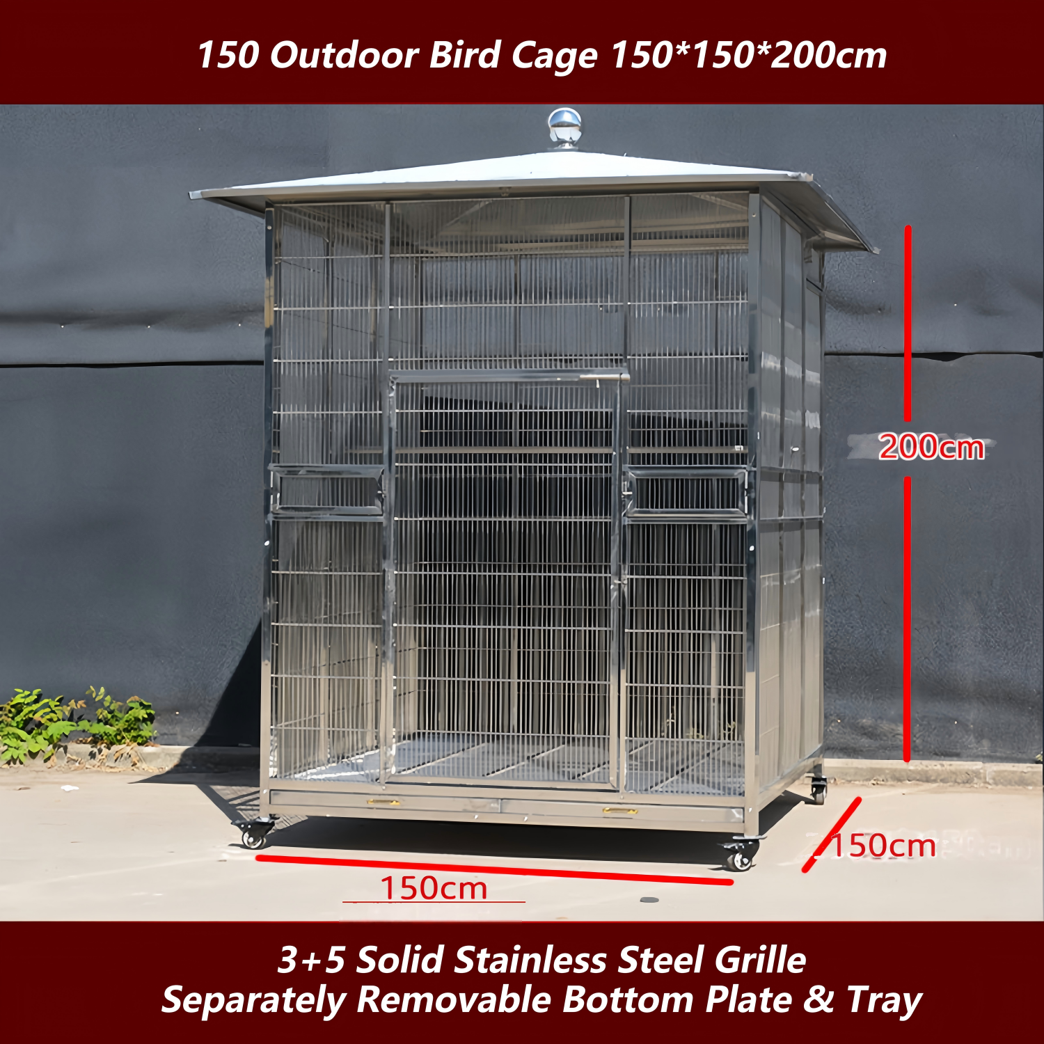 Cage à oiseaux extérieure argent 150 150*150*200cm
