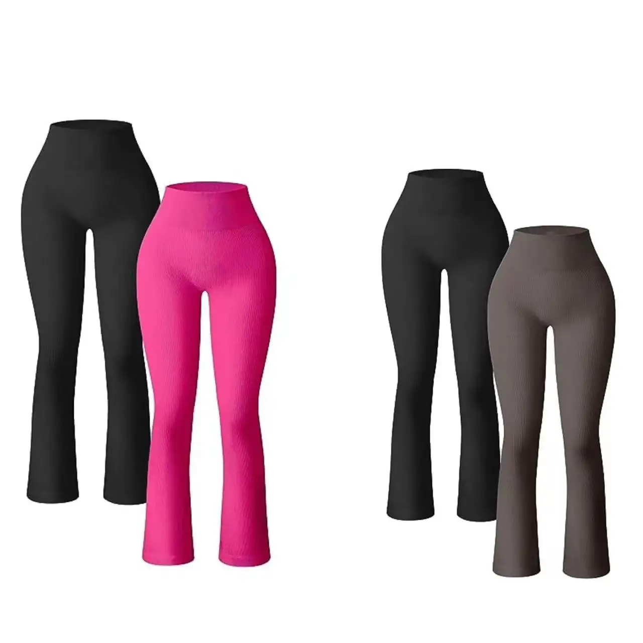 Pantaloni rosa caldo Deporte pantalones de yoga acanalado flare leggings pantalones largos para mujere pantaloni da donna