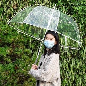 大篷透明圆顶覆盖棒伞带反光条J钩手柄户外透明泡泡伞
