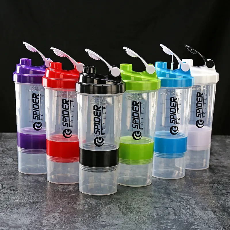 Bottiglia d'acqua per Shaker proteico senza BPA in plastica sportiva a tre strati all'ingrosso da 500ml